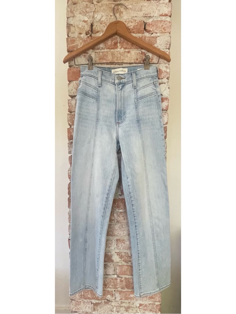Denim Forum Pale Blue High-Rise Straight Leg Jeans
